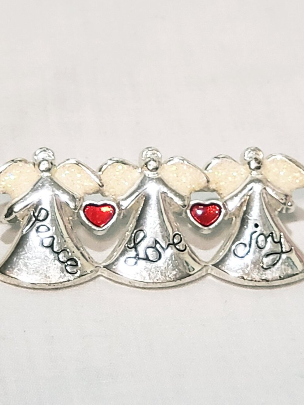 Angel Peace Love Joy Angels Red Heart 2" Silver tone